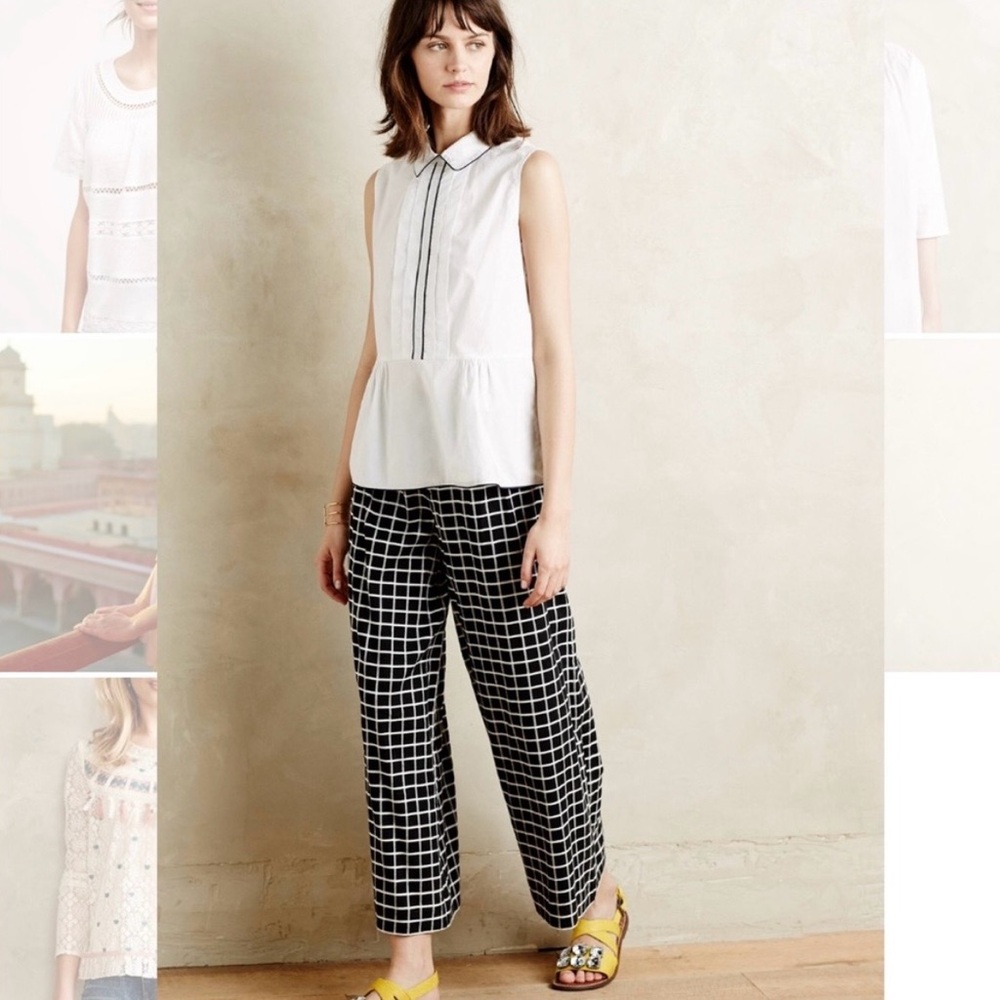 ANTHROPOLOGIE: Blk/Wht Pipe-lined Blouse